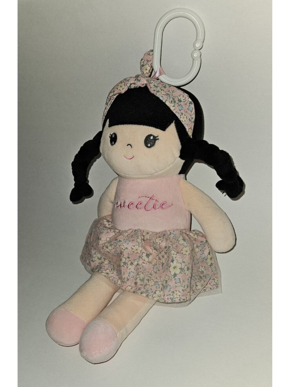 Sweetie Carried Away Plush Girl Doll Lovey 12" Stuffed Toy Black Braids Clip - Picture 3 of 7